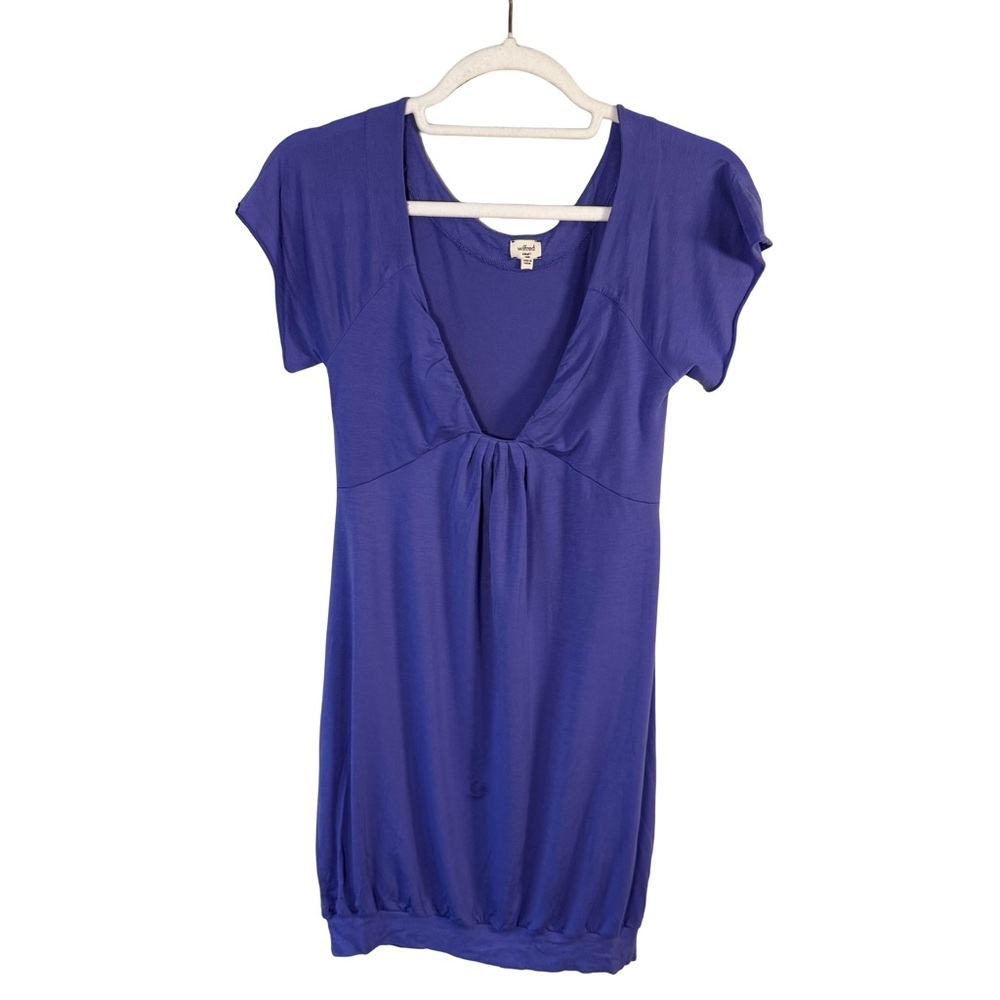 Wilfred Vintage Y2K Purple Cap Sleeve Bubble Hem Tunic Size S Casual Stretch